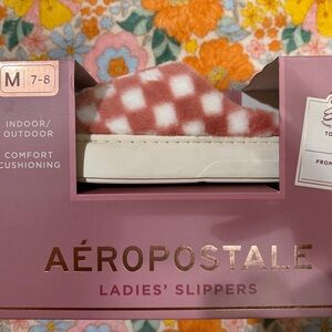 Aeropostale Fuzzy Pink and Cream Slippers